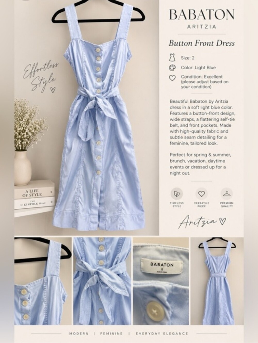 Babaton Aritzia Periwinkle Blue Belted Dress